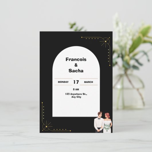 Invitation simple noir et blanc (Debout devant)