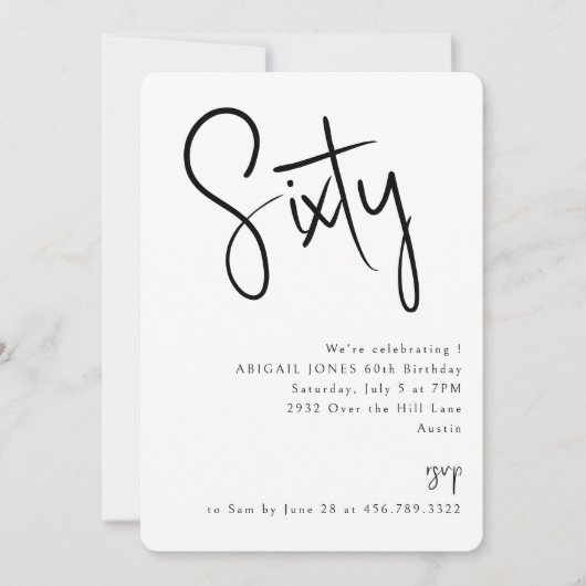 Invitation Simple Noir et Blanc 60e anniversaire (Devant)