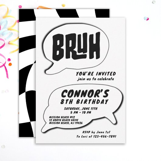 Invitation Simple Noir et Blanc Bruh anniversaire
