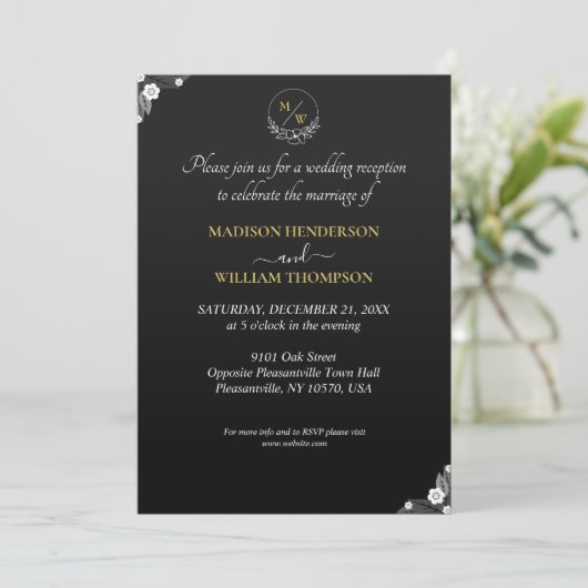 Invitation Simple Noir et Blanc Elégant Mariage Réception (Debout devant)