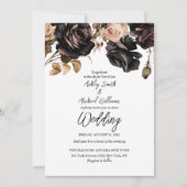 Invitation Simple noir et blanc Floral Dark Moody Mariage (Devant)