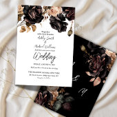 Invitation Simple noir et blanc Floral Dark Moody Mariage