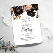 Invitation Simple noir et blanc Floral Dark Moody Mariage
