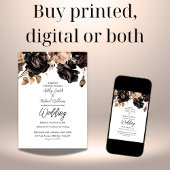 Invitation Simple noir et blanc Floral Dark Moody Mariage