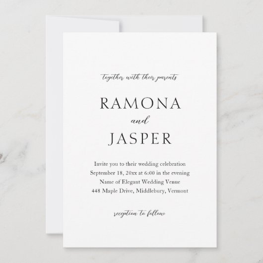 Invitation Simple noir et blanc Gras Mariage moderne (Devant)