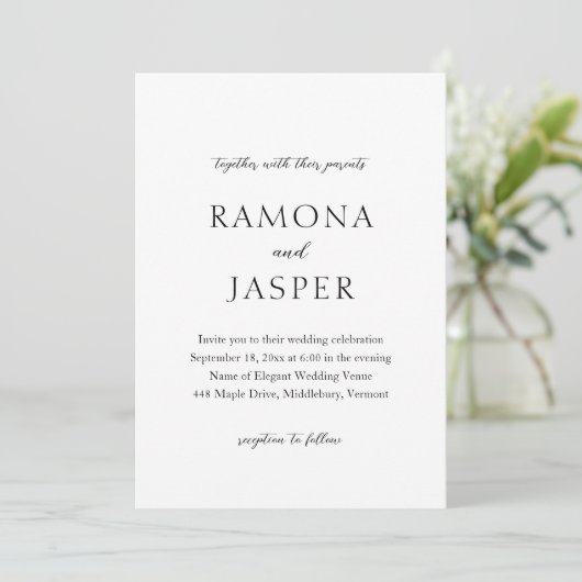 Invitation Simple noir et blanc Gras Mariage moderne (Debout devant)