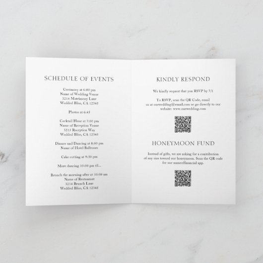 Invitation Simple noir et blanc Gras QR Code moderne Mariage (Intérieur)