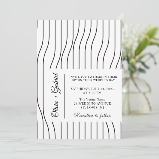 Invitation Simple noir et blanc. Mariage formel minimal (Debout devant)