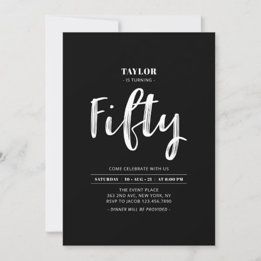 Invitation simple noir et blanc pour les 50 ans (Devant)