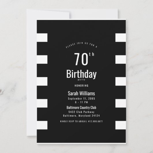 Invitation simple noir et blanc pour une fête d'an (Devant)