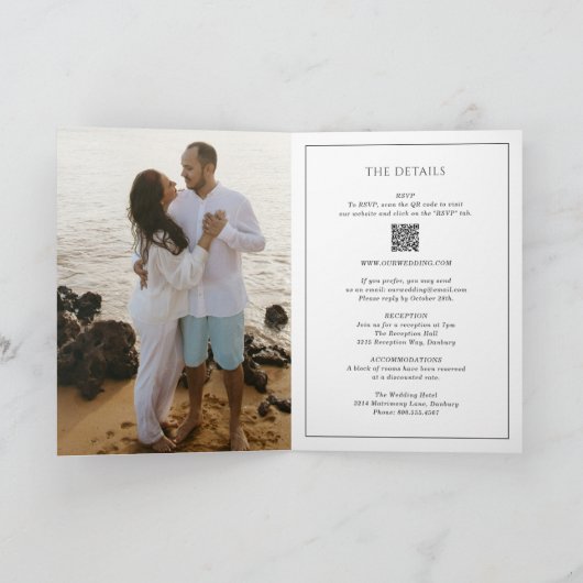 Invitation Simple Noir et Blanc QR Code Mariage élégant (Intérieur)