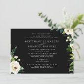 Invitation Simple Noir Les deux parents Blanc Floral Mariage (Debout devant)