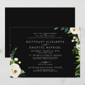 Invitation Simple Noir Les deux parents Blanc Floral Mariage (Devant / Derrière)