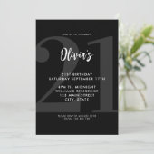Invitation Simple Noir moderne 21e anniversaire (Debout devant)