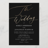 Invitation Simple Noir moderne Mariage de calligraphie or (Devant)