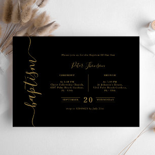 Invitation Simple Noir & Or Script Baptême Genre Neutre