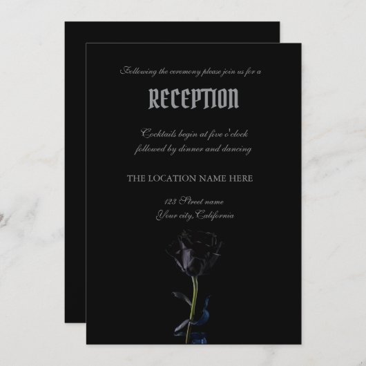 Invitation Simple noir Rose gothique (Devant / Derrière)