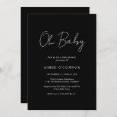Invitation Simple noir rustique Script Baby shower élégant (Devant / Derrière)
