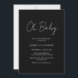 Invitation Simple noir rustique Script Baby shower élégant<br><div class="desc">Invitation de baby shower noir moderne avec un design simple avec "Oh Baby" dans un style rustique typographie script. Cette élégante invitation sans distinction de genre avec un agencement minimaliste est idéale que vous ayez un garçon ou une fille.</div>