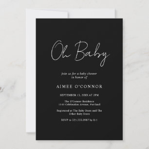 Invitation Simple noir rustique Script Baby shower élégant
