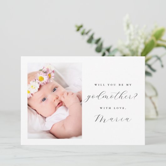 Invitation Simple Noir Script Godmère Proposition Photo Noir (Debout devant)