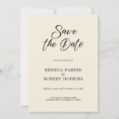 Invitation Simple Noir Script Sur Mariage Beige Enregistrer L (Devant)