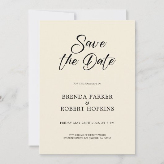 Invitation Simple Noir Script Sur Mariage Beige Enregistrer L (Devant)