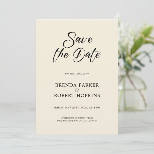 Invitation Simple Noir Script Sur Mariage Beige Enregistrer L (Debout devant)