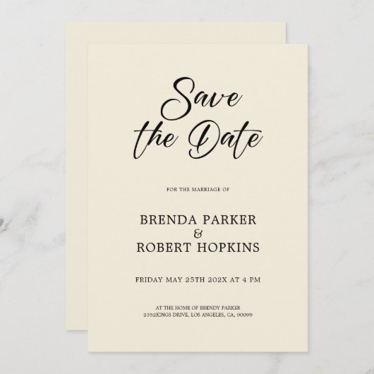 Invitation Simple Noir Script Sur Mariage Beige Enregistrer L (Devant / Derrière)