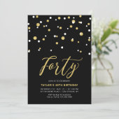 Invitation simple noire et or pour les 40 ans (Debout devant)