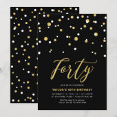 Invitation simple noire et or pour les 40 ans (Devant / Derrière)