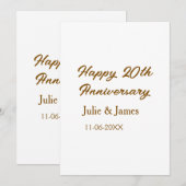 Invitation simple nom de dat anniversaire 20 ans brun doré he (Devant / Derrière)