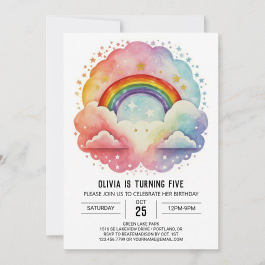 Invitation Simple nuages modernes Fille Anniversaire (Devant)