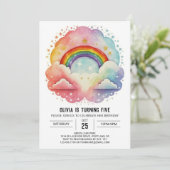 Invitation Simple nuages modernes Fille Anniversaire (Debout devant)