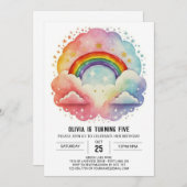 Invitation Simple nuages modernes Fille Anniversaire (Devant / Derrière)