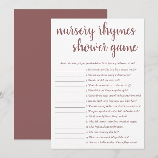 Invitation Simple Nursery Rhymes | Mauve Pink Game Card (Devant / Derrière)