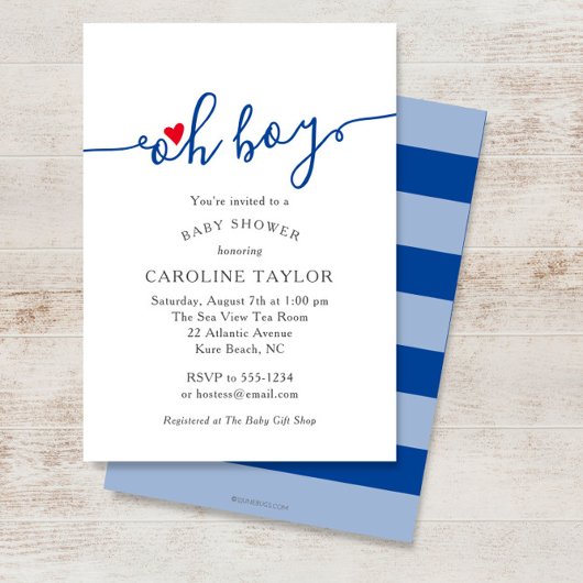 Invitation Simple Oh Boy Red Blue Juillet 4e Baby shower