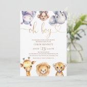 Invitation Simple Oh Boy Safari Animaux Baby Shower (Debout devant)