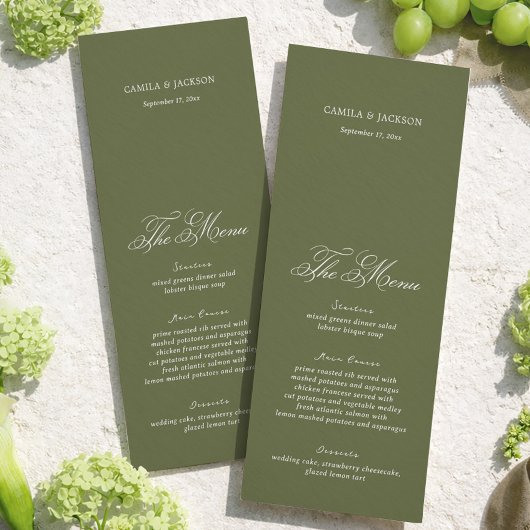 Invitation Simple Olive Green Wedding Menu Card