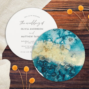 Invitation Simple Or Bleu Marine Mariage Aquarelle Unique