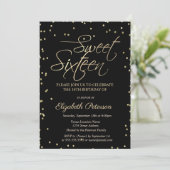 Invitation Simple Or Diamants Noir Sweet 16 (Debout devant)