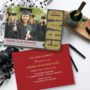 Invitation Simple Or GRAD Overlay Fête de Remise de Diplômes 