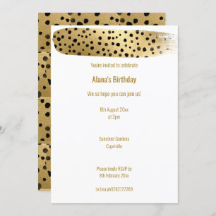 INVITATION SIMPLE OR NOIR LEOPARD ANIMAL BLANC ANNIVERSAIRE