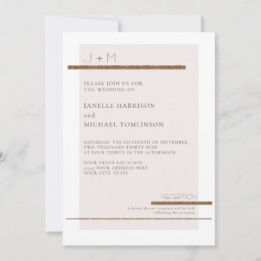 Invitation Simple Pale Blush Rose Gold Wedding (Devant)