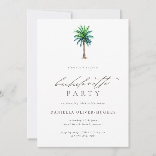 Invitation Simple Palm Tree Bachelorte (Devant)