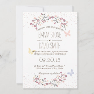 Invitation Simple Papillon & Fleurs Mariage de printemps