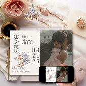 Invitation Simple papillon lunaire corail et violet