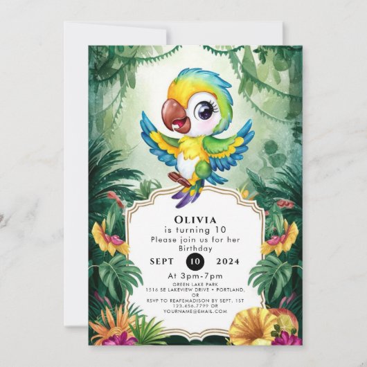 Invitation Simple Parrot magique Anniversaire (Devant)