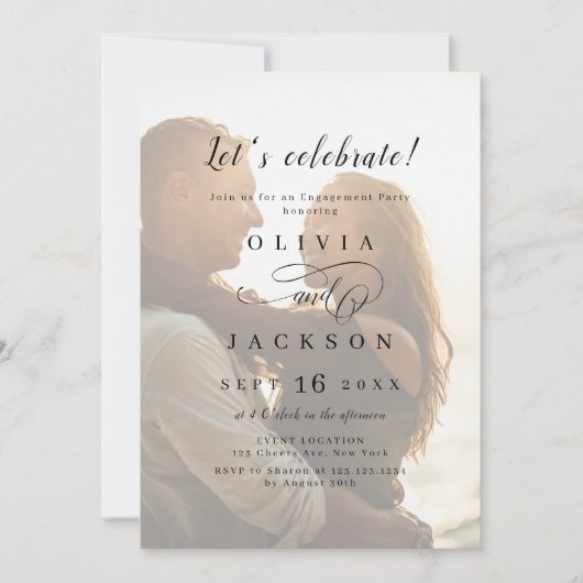 Invitation Simple partie d'engagement photo de script romanti (Devant)