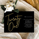 Invitation Simple Parties scintillant Noir et Or 21e annivers<br><div class="desc">Simple Black and Gold Parties scintillant 21st Birthday Invitation présente un design contemporain et sobre avec une feuille d'or "Twenty One" en écriture manuscrite. Contre un arrière - plan noir, il dégage un sentiment de minimalisme et d'élégance moderne. Cette invitation est le choix idéal pour les hommes et les femmes...</div>
